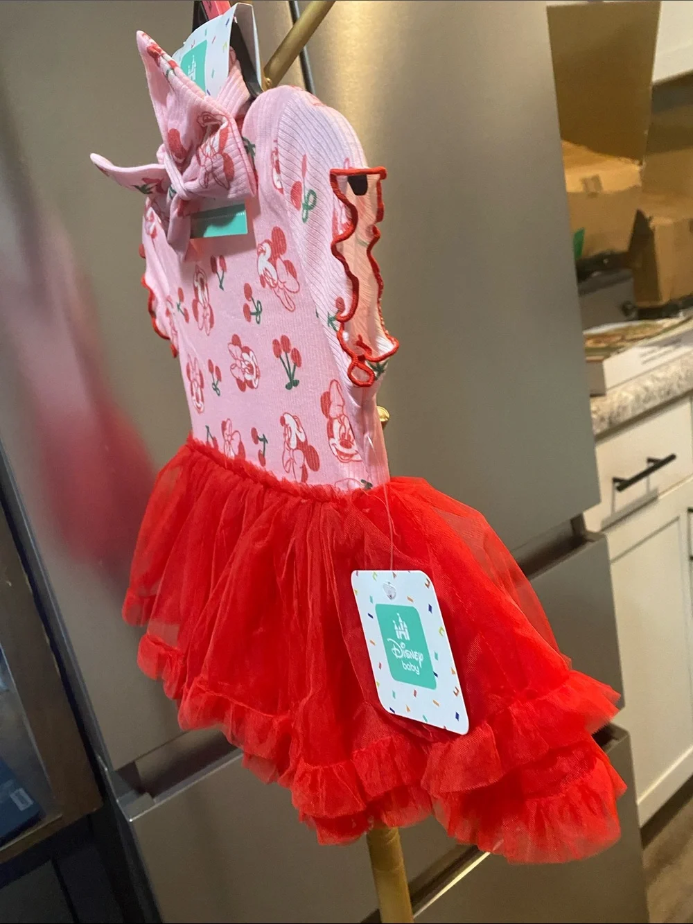 Disney Pink and Red Minnie Mouse Tulle Dress with Bow Headband 18 months NWT